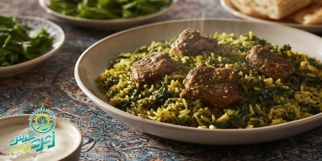 اسفناج پلو با گوشت 